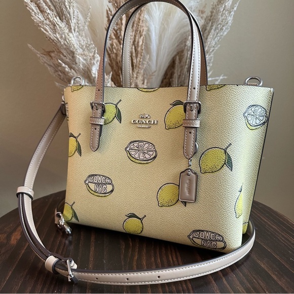 Coach Handbags - Coach Mollie Tote Bag 25 With Lemon Print Tote in Yellow and Tan